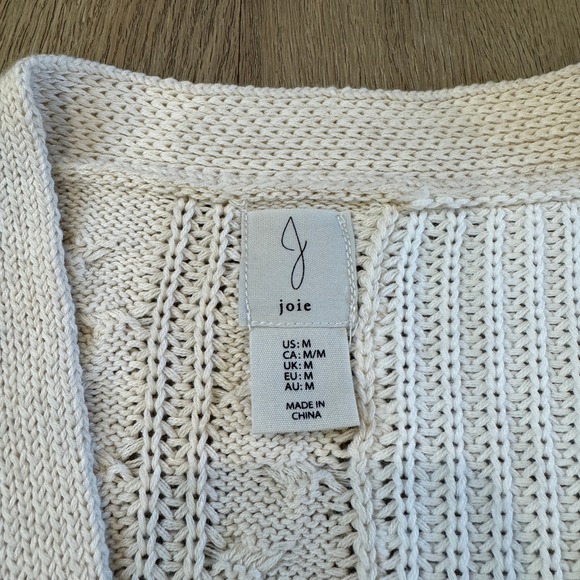 Joie Cream Cable Knit Cardigan Sweater Medium V Neck Buttons Long Sleeve - Picture 4 of 6